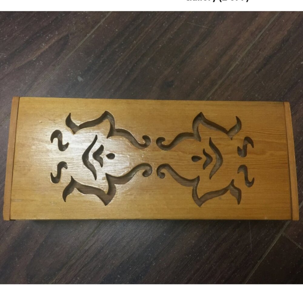 Vintage Wooden Trinket Chest Box Handmade Scrollwork 8" x 3.5"